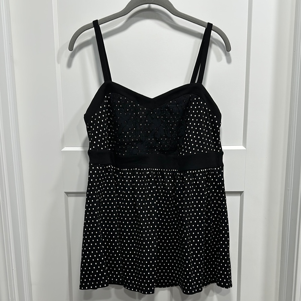 Torrid Black With White Polka Dots Swim Top
